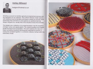 Two pages from the Manchester Metropolitan University embroidery exhibition guide