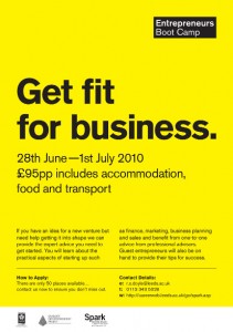 Yellow poster reading "get fit for business"