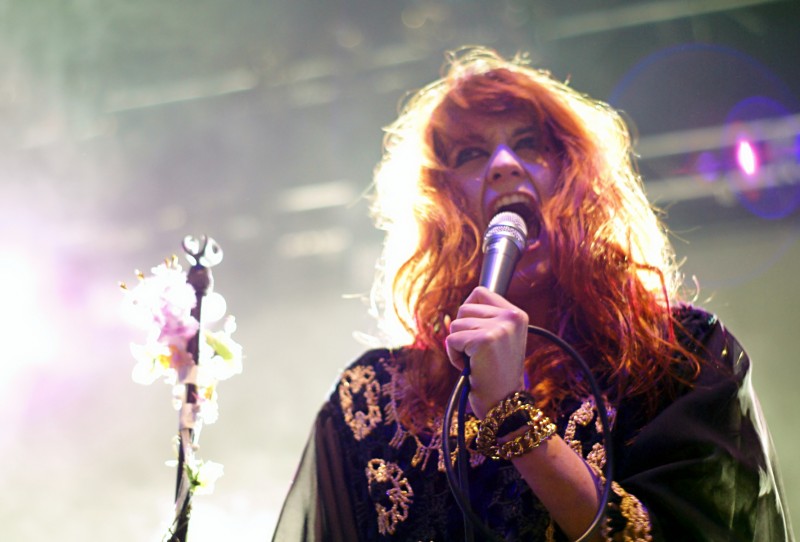 Florence and the Machine gig photography Florence Welch screams into a microphone