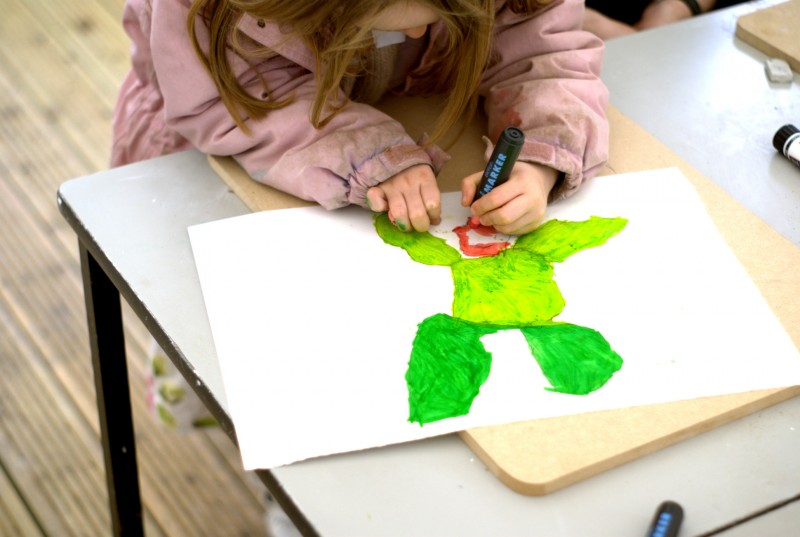Art as environment children's art event at Yorkshire Sculpture Park Girl drawing with a marker on paper