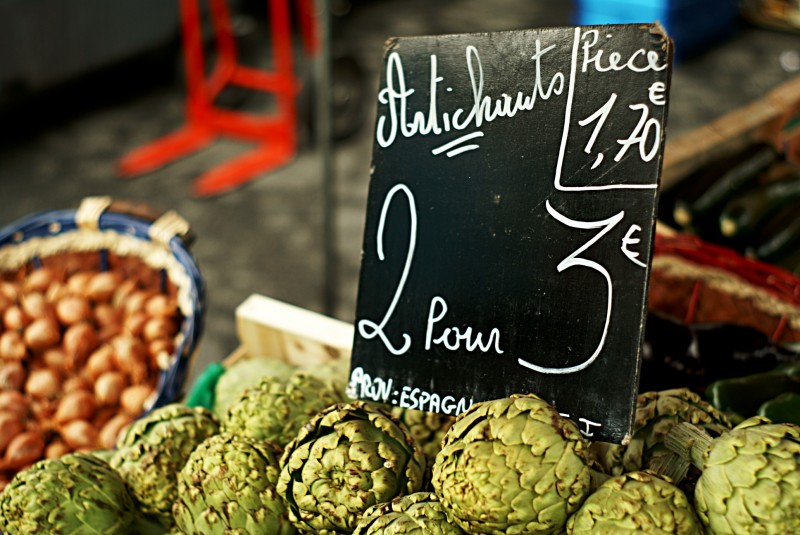 Artichokes on a French Market A pile of artichokes on a stall at a French market