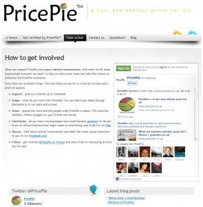 Screen shot of PricePie's consumer involvement page