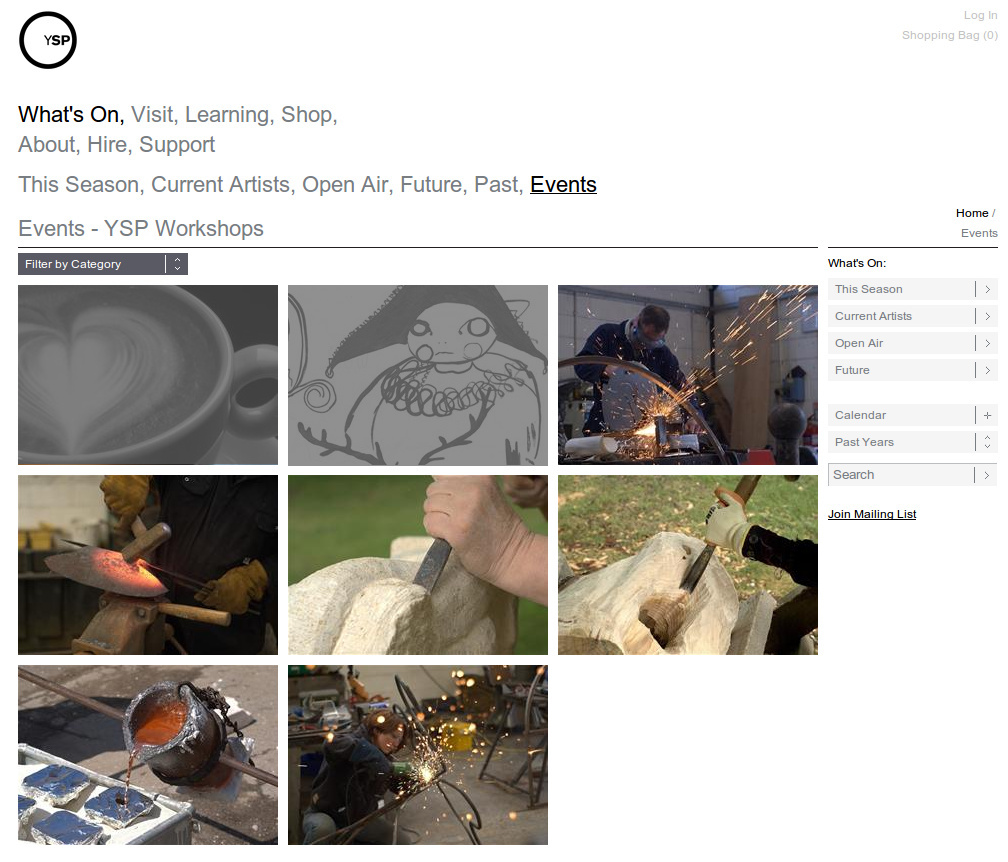 Screenshot of Yorkshire Sculpture Park's events page